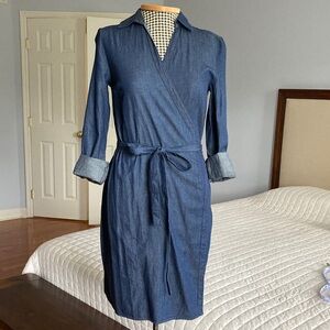 Old Dark Blue Chambray Wrap Dress